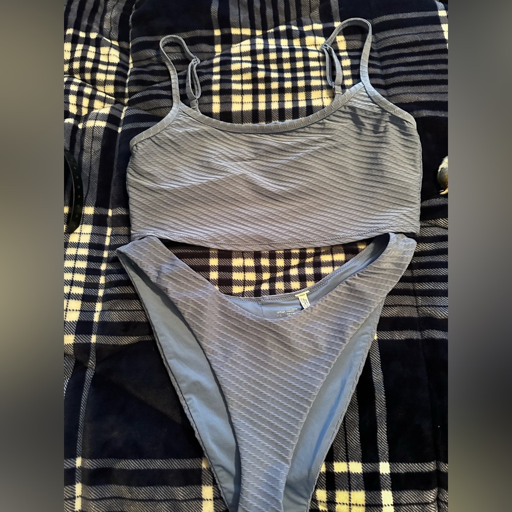 Aerie Blue Ribbed Bandeau Set